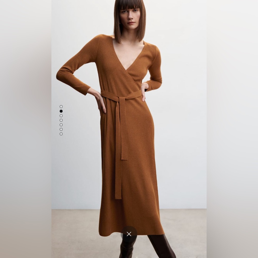 Mango Brown Ribbed Knit Dress - Picture 3 of 8